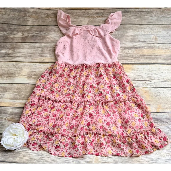 PINK AND FLOWER DRESS-SIZE 10 - Picture 2 of 7